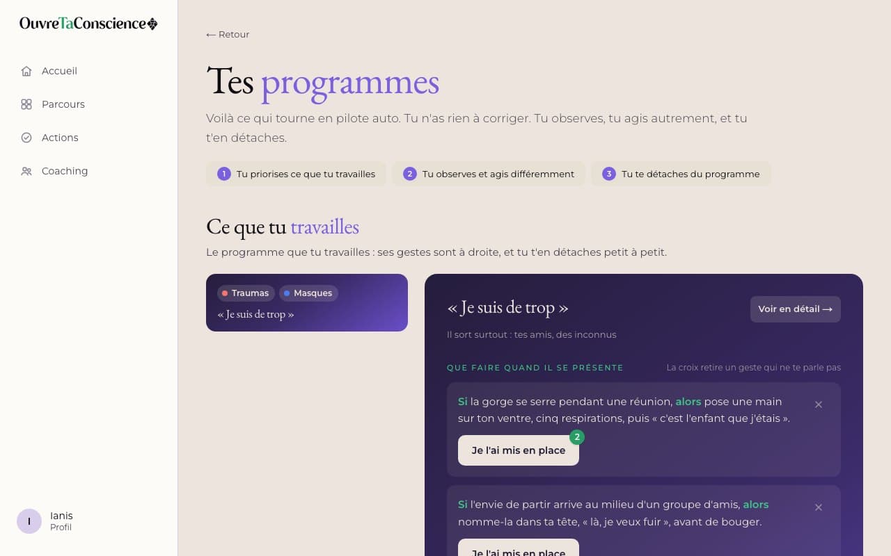 Tes programmes, dans l'application