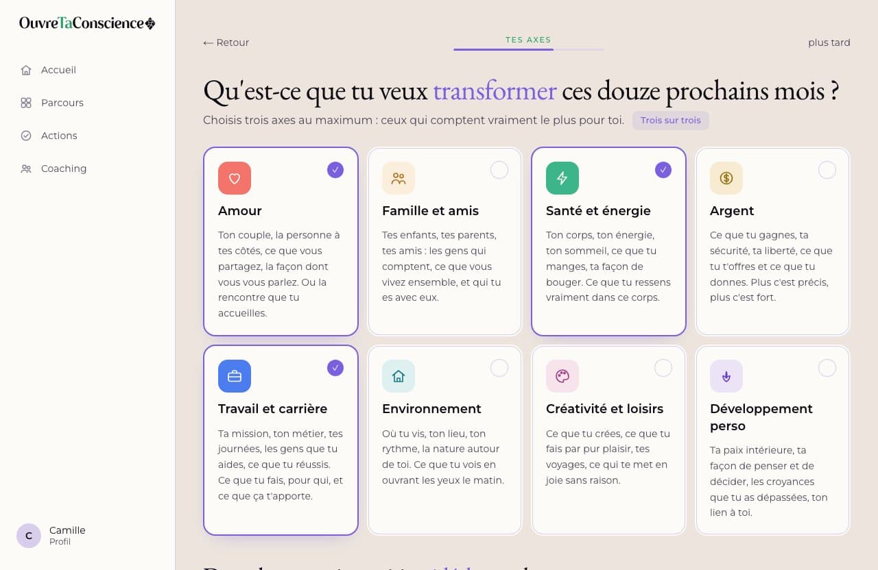 Le choix des axes de ta vie